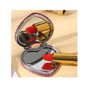 Compact Pocket Mirror by 340 Beauty Pink Shimmer Heart Shape